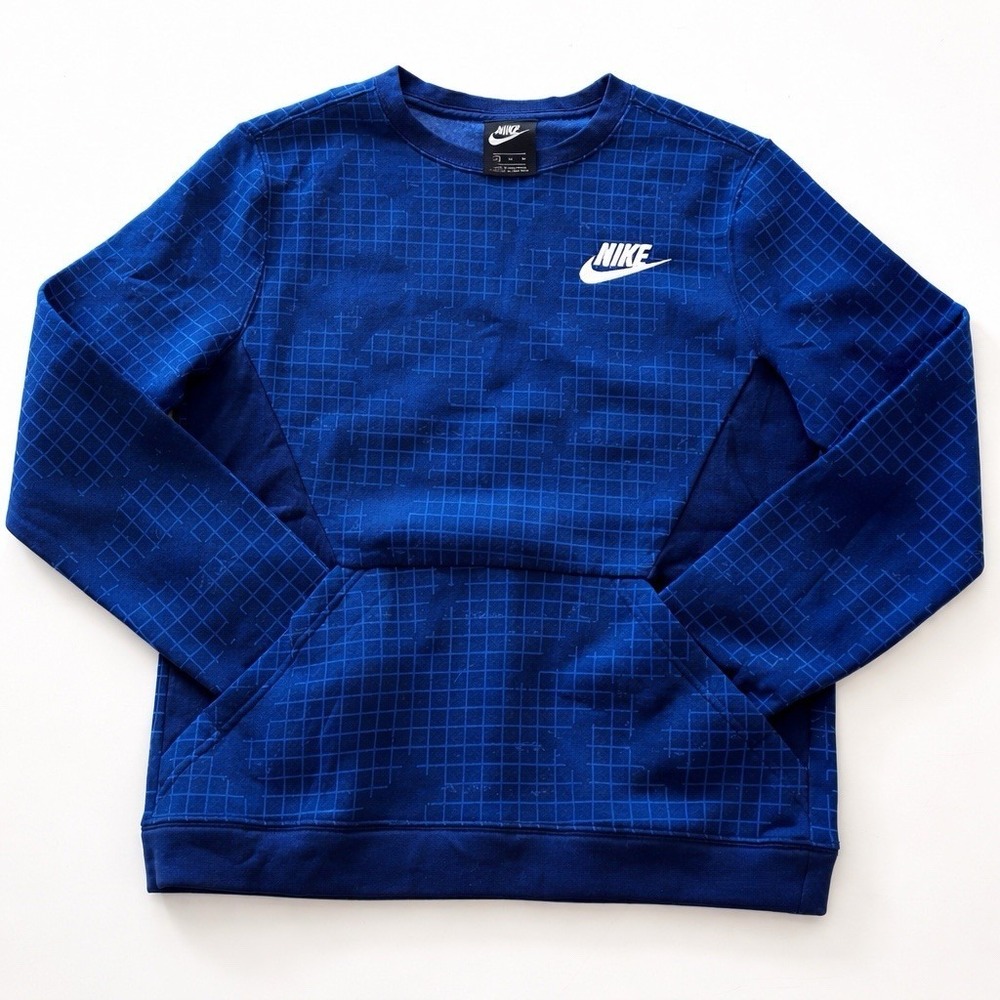 Nike Crewneck Sweatshirt Blue Grid Swoosh Logo XL Womens Athletic
